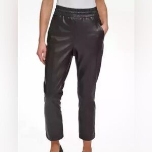DKNY Women's Pants Faux Leather High Rise  Straight Leg  chocolate brown Size M
